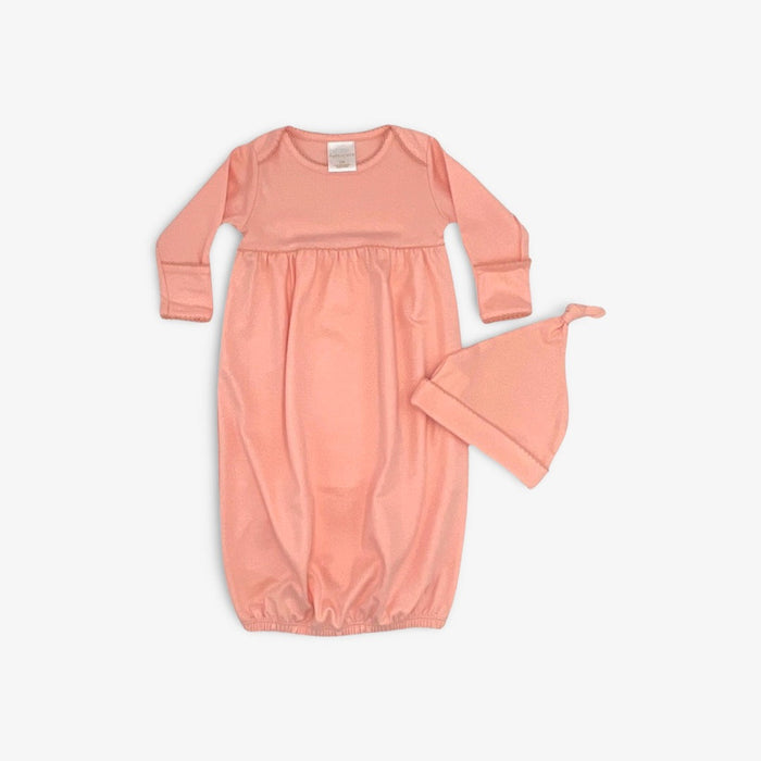 100% PIMA Cotton Newborn Pleated Gown & Hat Set: Apricot (0-6 months)